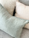 Baya Arcadia Cushion in sage made of 100% linen with a 1cm flange edge, sized 40x60cm.