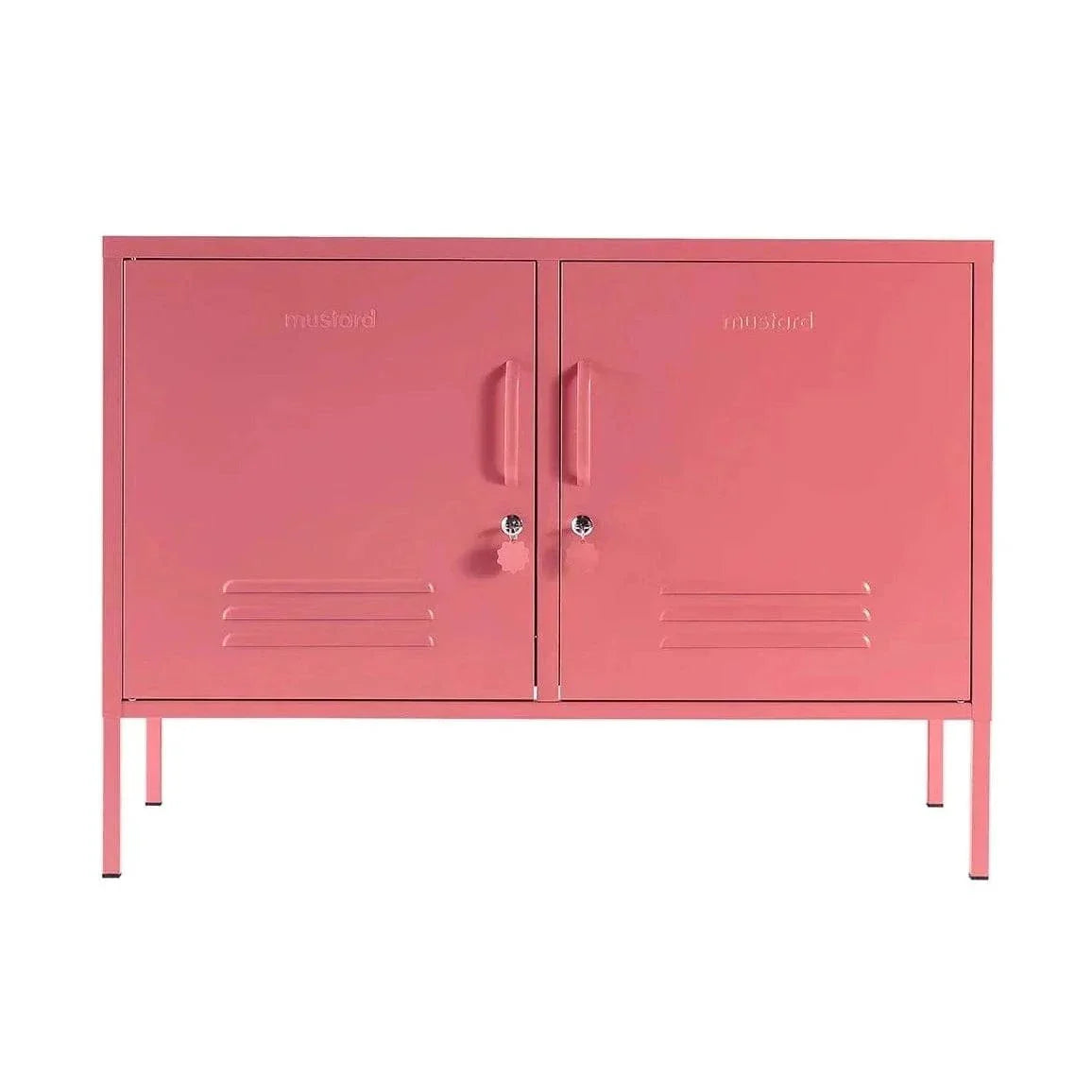 Pink Mustard Made Locker The Lowdown Berry with double doors and locks on metal legs