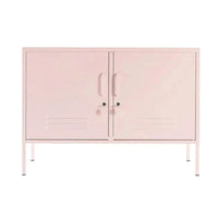 Blush pink Mustard Made Locker with double doors, locks, handles, air vents, and standing on four legs.