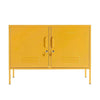 yellow mustard made locker with double doors and ventilation vents on legs