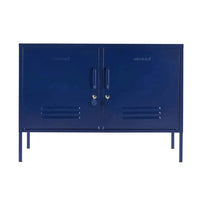 Navy Mustard Made Locker with double doors, locks, vents, and slim metal legs for storage and organization