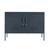Mustard Made Locker The Lowdown Slate metal storage cabinet with locks and air vents in dark slate color