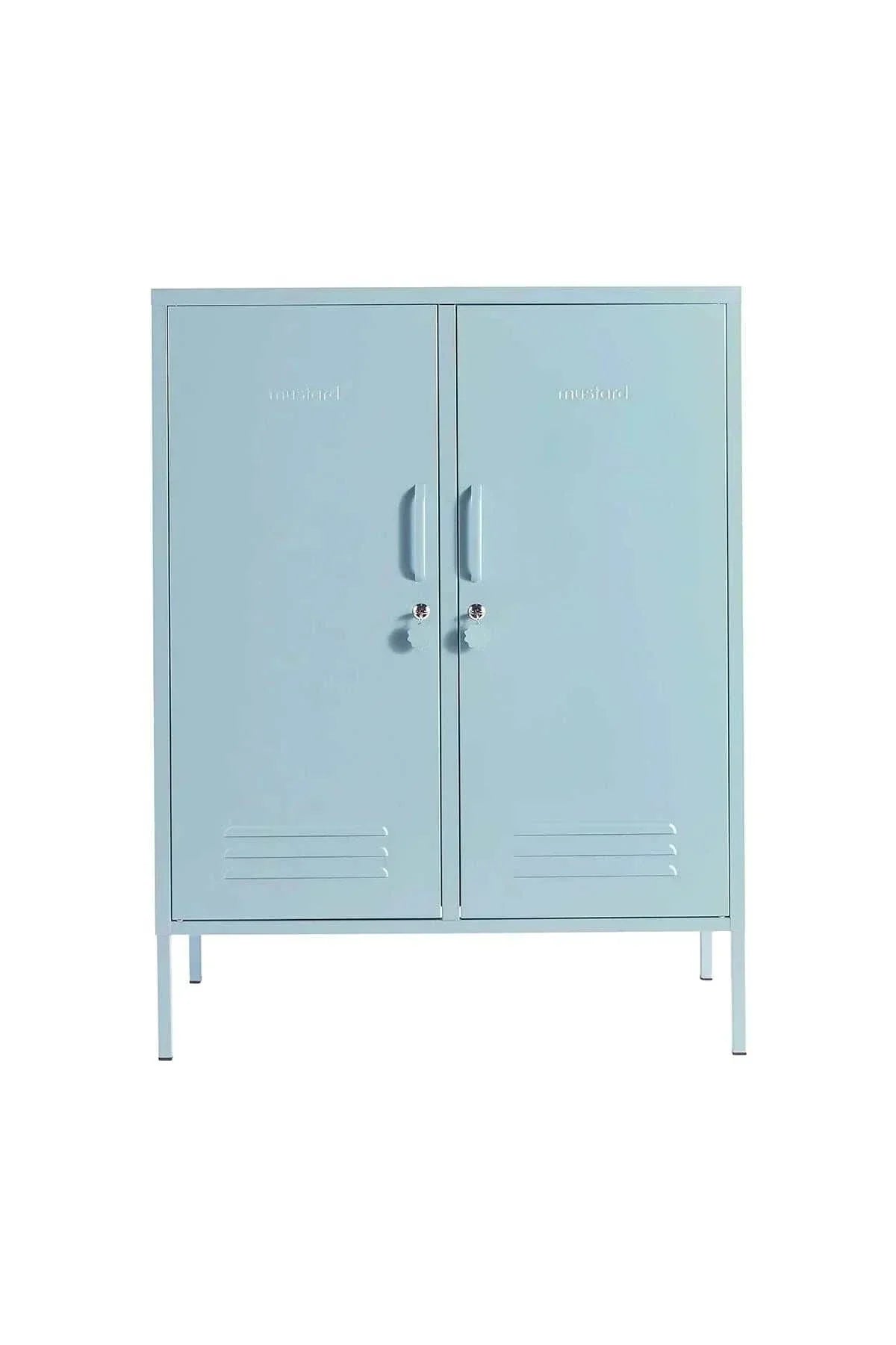 Mustard Made Locker The Midi Ocean blue metal storage cabinet with double doors and locks