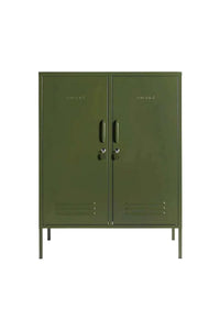 Midi Olive Mustard Made Locker with two doors, handles, locks, and air vents for versatile home storage.