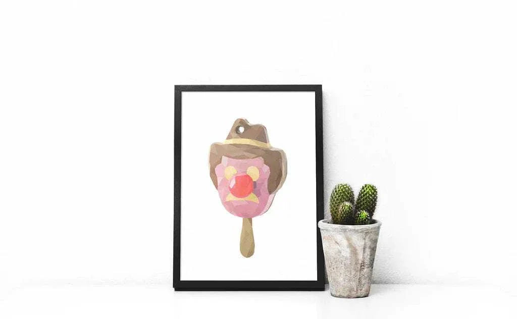 DG Designs Dom Gauci Kids Art Print Mr Bill Tribute framed melting treat artwork with cactus plant