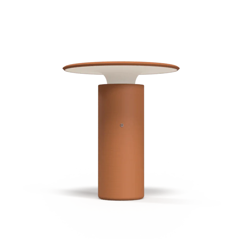 Pott Nais Table Lamp in dark terracotta handmade ceramic with rechargeable LED light and minimalist design