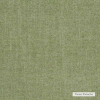 Green fabric swatch labeled Parissi Pistacho for norsu Design your Own Ottoman upholstery option