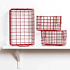 Set of three red berry baskets in poppy, including one large and two small sizes for versatile storage.