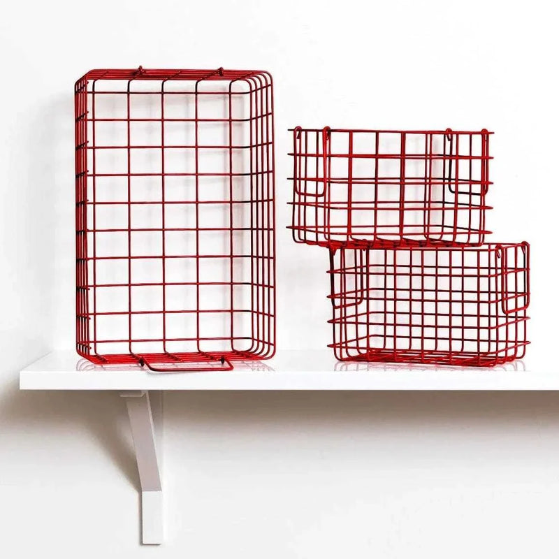 Set of three red berry baskets in poppy, including one large and two small sizes for versatile storage.