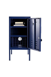 Mustard Made Locker The Shorty Navy with adjustable shelves, lock, vented door, and metal basket interior