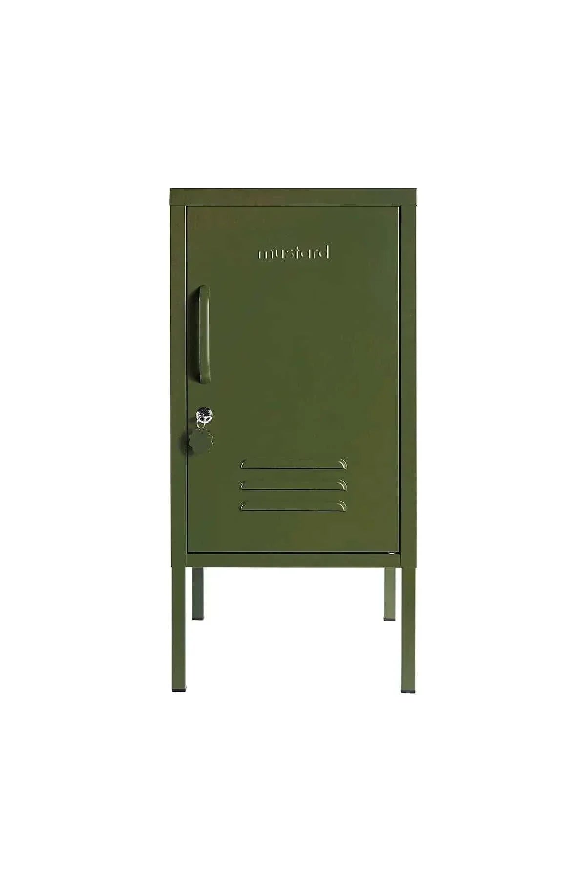Mustard Made Locker The Shorty Olive small green metal storage cabinet with lock and vents