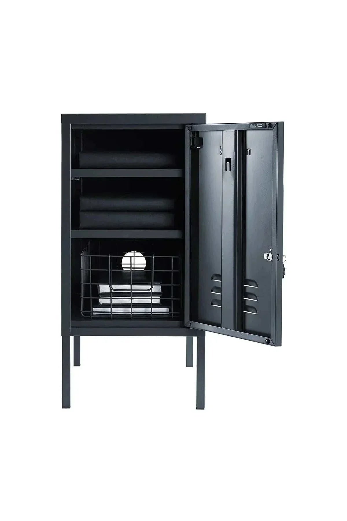 Mustard Made Locker The Shorty Slate open showing shelves, hook, lock, and air vents