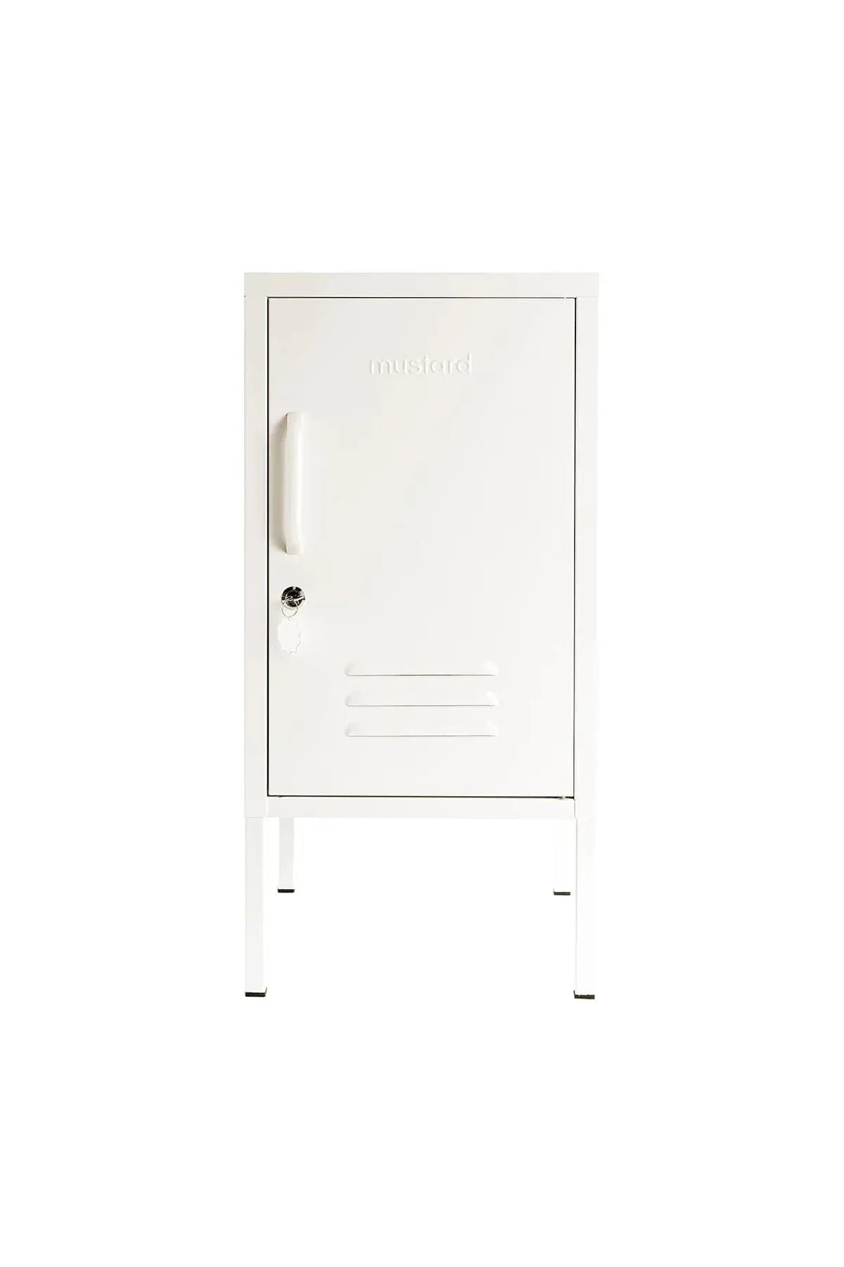 Mustard Made Locker The Shorty Chalk small white storage cabinet with handle lock and vents