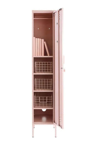 Mustard Made Locker Slim Pink Metal Storage Cabinet with Shelves and Lock