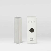 White cream Black Blaze Wide Candle pillar made from plant-based wax with packaging box