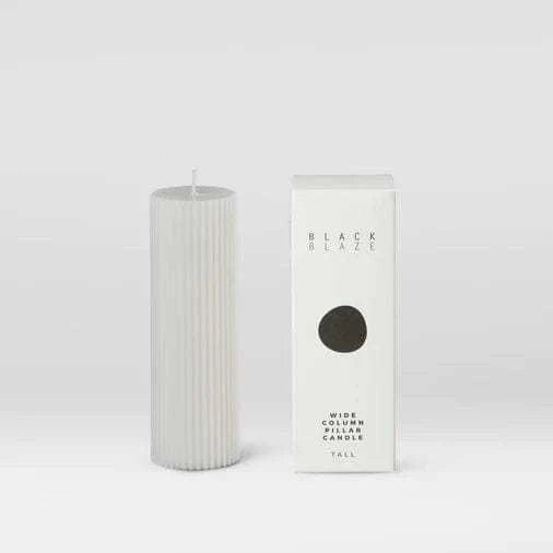 White cream Black Blaze Wide Candle pillar made from plant-based wax with packaging box
