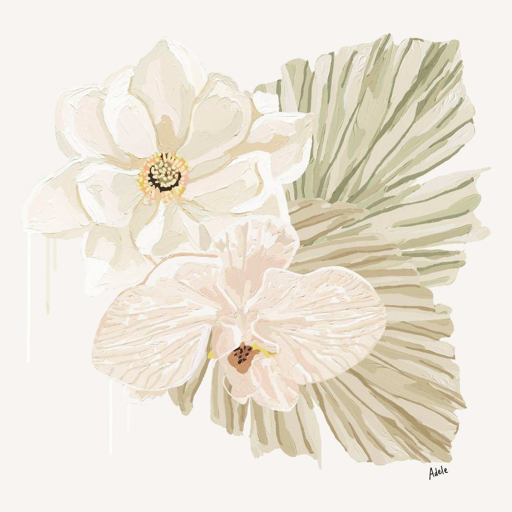 Limited edition floral fine art canvas print by Adele Naidoo featuring textured brush strokes and pastel tones, limited to 30 pieces.