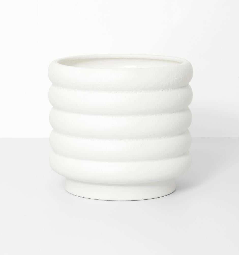White Alder Pot with textured bubbly finish in small size, white porcelain planter with matte exterior and gloss interior
