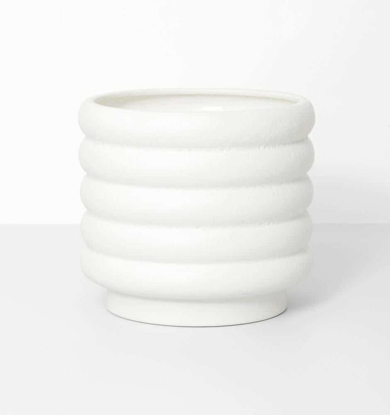 White Alder Pot with textured bubbly finish in small size, white porcelain planter with matte exterior and gloss interior