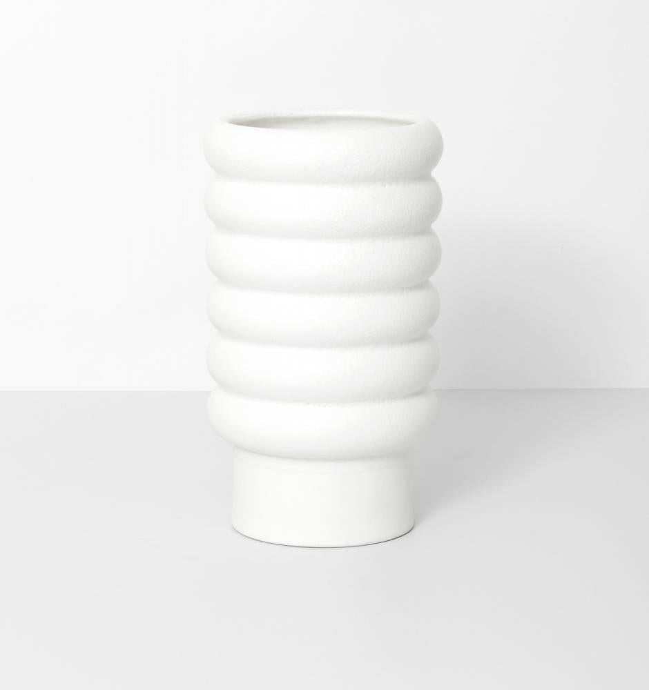 White porcelain Alder Pot planter with a textured bubbly matte exterior and gloss glazed interior, available in various sizes