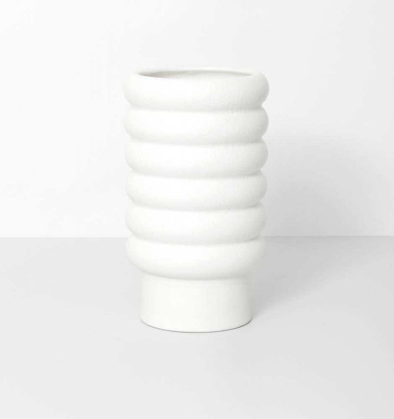 White porcelain Alder Pot planter with a textured bubbly matte exterior and gloss glazed interior, available in various sizes