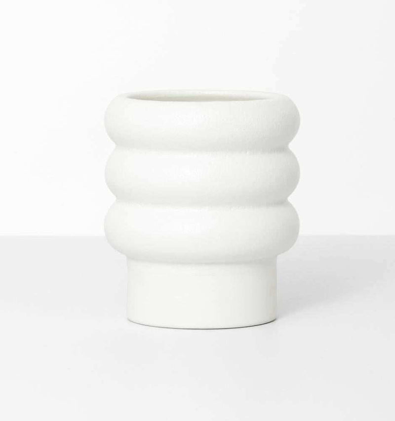 White porcelain Alder pot with a bubbled textured matte exterior and gloss glazed interior, available in various sizes