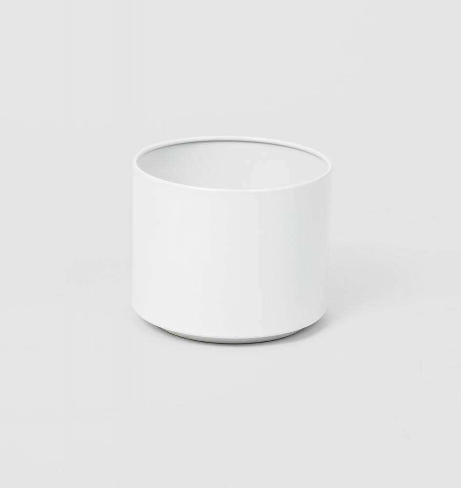 White Benny Planter made from powder-coated stainless steel with drainage hole suitable for indoor and outdoor use