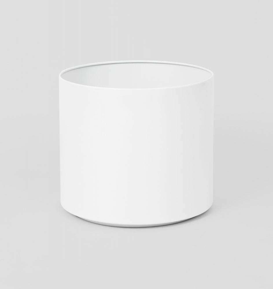 White Benny Planter made of powder-coated stainless steel with drainage hole, medium size.