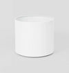White Benny Planter made of powder-coated stainless steel with drainage hole, medium size.