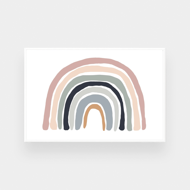 Minimalist "Over The Rainbow" blush tone abstract rainbow fine art print in a white frame