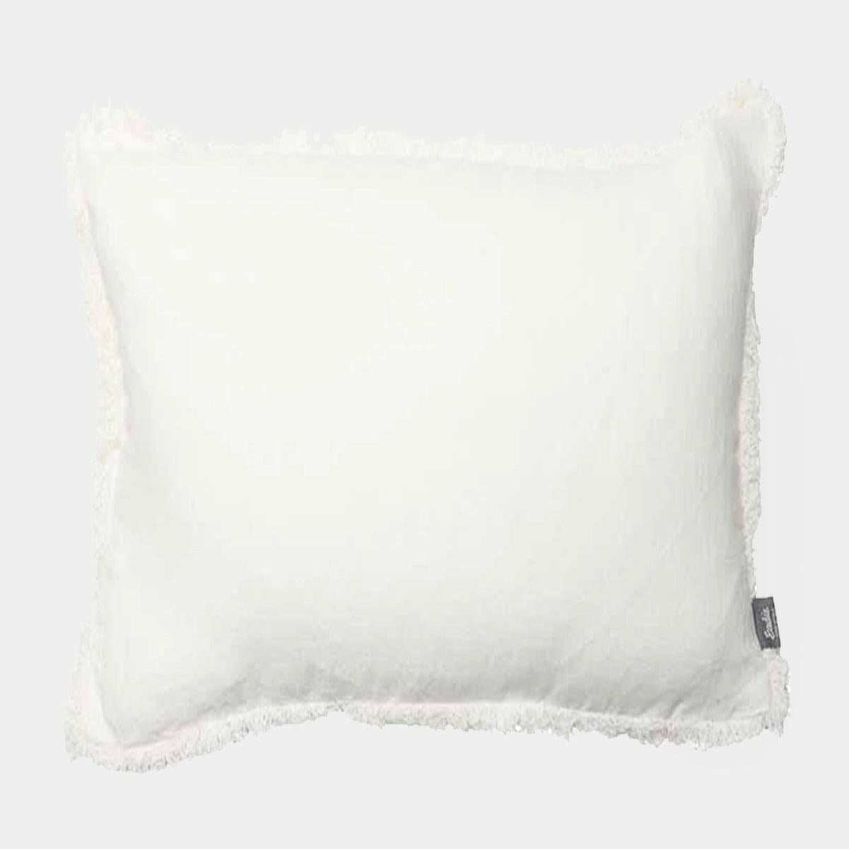 Eadie Lifestyle Luca Boho white linen cushion with hand-frayed edges and feather filling in various sizes
