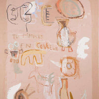 Abstract limited edition fine art print by Bonnie Gray featuring layered shapes, muted pastel tones, and handwritten elements on textured cotton rag paper