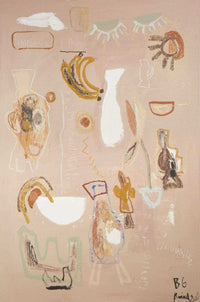 Abstract limited edition fine art print by Bonnie Gray with 90s tropical colors and layered textures on textured cotton rag paper