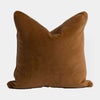 Caramel velvet norsu Studio Cushion with blush leather piping, square plush decorative pillow