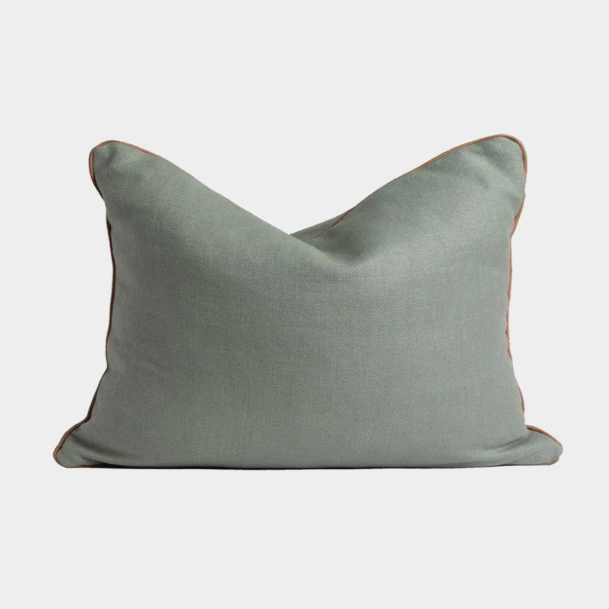 norsu cushion Haven Celadon with blush leather piping handcrafted decorative pillow