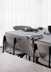 Rendr Amara Stitch 100% linen tablecloth in cool grey with embroidered edging on dining table