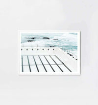 Framed photographic print of an empty Bondi pool with ocean waves, modern minimalist decor, Middle of Nowhere art print
