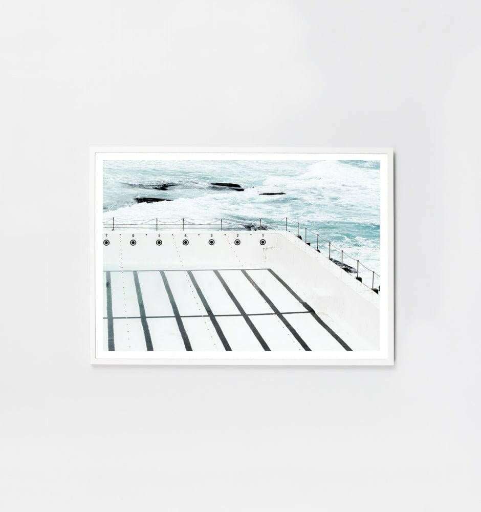 Framed photographic print of an empty Bondi pool with ocean waves, modern minimalist decor, Middle of Nowhere art print