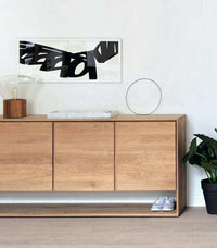 Ethnicraft Nordic Sideboard in natural oak with 3 doors, modern solid European oak design.