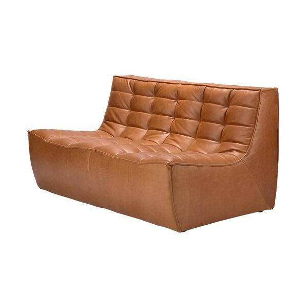 Ethnicraft Sofa N701 2-seater in Old Saddle full aniline leather with tufted backrest and hardwood frame