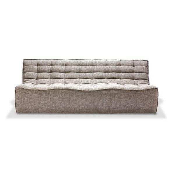 Ethnicraft Sofa N701 3-seater in dark beige with tufted cushions and modern design