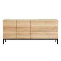 Whitebird Sideboard in natural oak with 2 doors, 3 drawers, and black metal legs