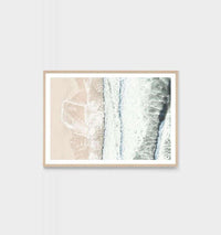 Middle of Nowhere High Tide photographic print of South East Queensland beach framed in oak behind glass