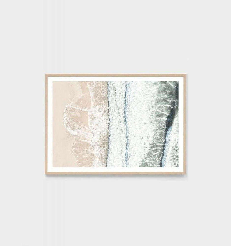 Middle of Nowhere High Tide photographic print of South East Queensland beach framed in oak behind glass