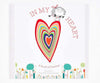 In My Heart Book cover featuring colorful layered heart illustration and a little girl, a children's book about emotions and feelings.