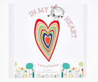 In My Heart Book cover featuring colorful layered heart illustration and a little girl, a children's book about emotions and feelings.