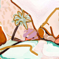 Abstract landscape canvas print by Jen Sievers featuring vibrant natural elements in warm tones, limited edition fine art.