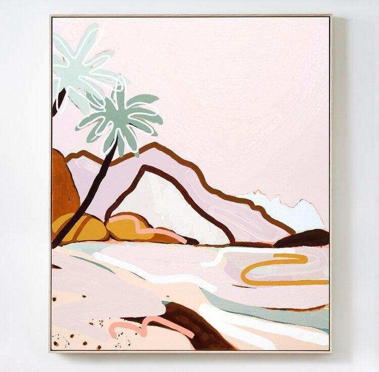 Jen Sievers Limited Edition fine art canvas print titled Exhale featuring abstract landscape with pastel shades and palm trees