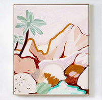 Jen Sievers limited edition fine art canvas print featuring expressive abstract landscape with vibrant natural colors and palm tree, framed in floating oak frame