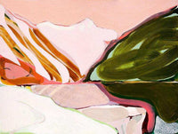 Jen Sievers Limited Edition fine art canvas print titled Singing Silence featuring abstract vibrant landscape with mountains and greenery.